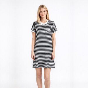 2/$30 Brass & Roe Striped T-Shirt Dress Short Sleeve Black White Small #A1202
